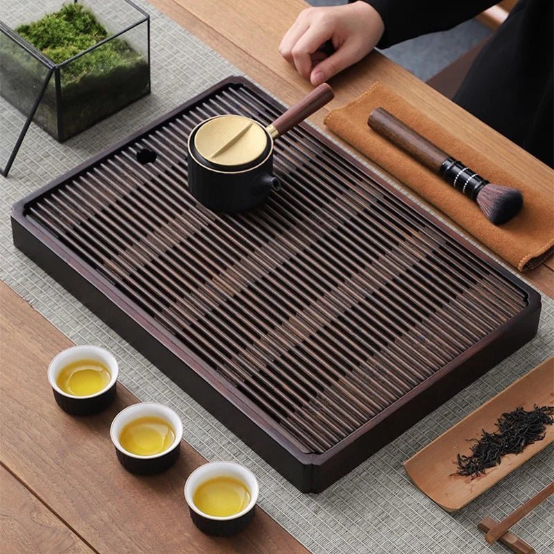 Bamboo Tea Tray Traditional Japanese Style Bamboo with Drain System - Image 3