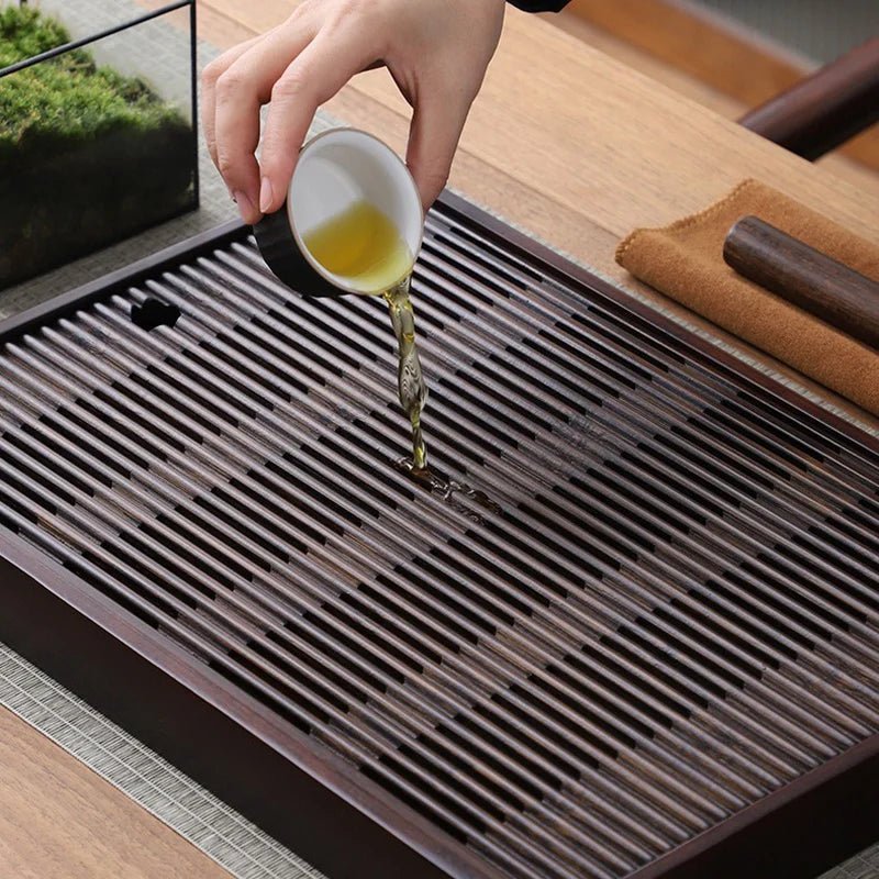 Bamboo Tea Tray Traditional Japanese Style Bamboo with Drain System - Image 4