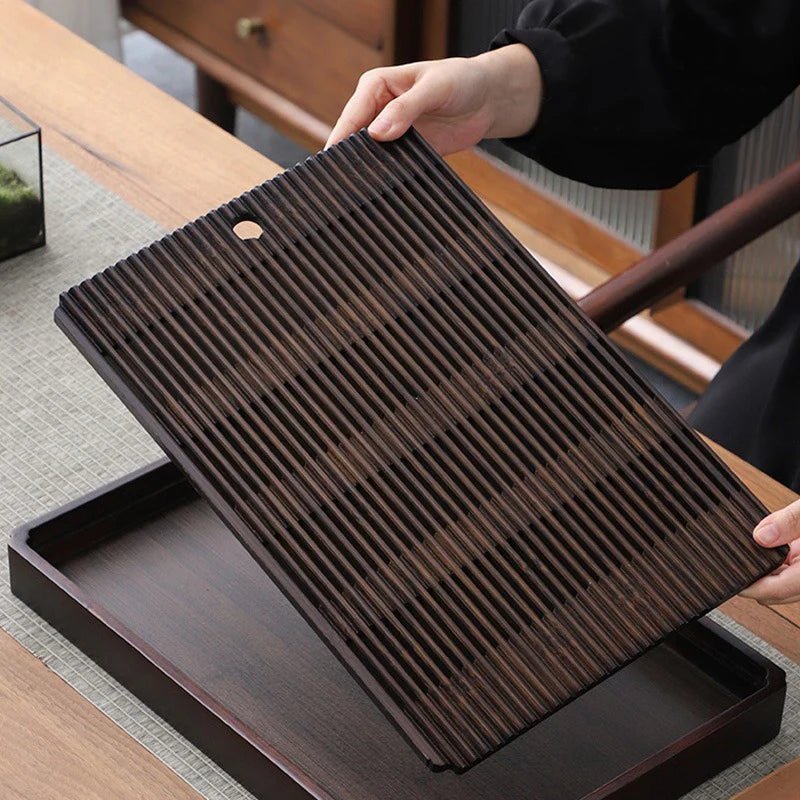 Bamboo Tea Tray Traditional Japanese Style Bamboo with Drain System - Image 5
