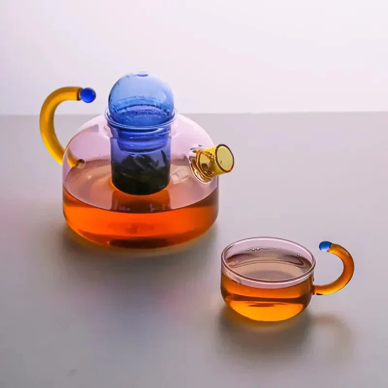 Glass Teapot and Cup Set Borosilicate Glass Built In Infuser Transparent Design - Image 3