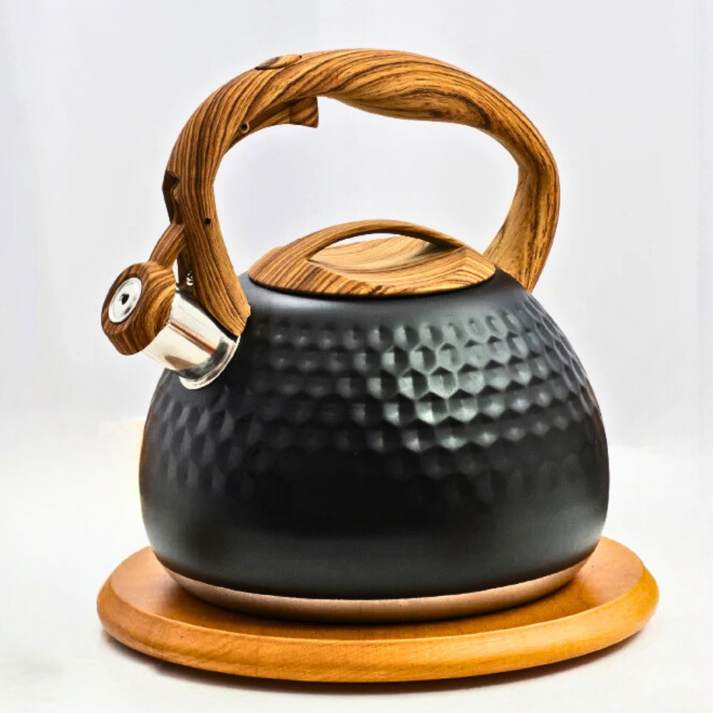Electric Kettle Stainless Steel Wooden Handle Hexagonal Design - Image 2