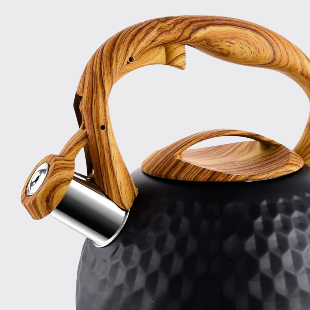 Electric Kettle Stainless Steel Wooden Handle Hexagonal Design - Image 3