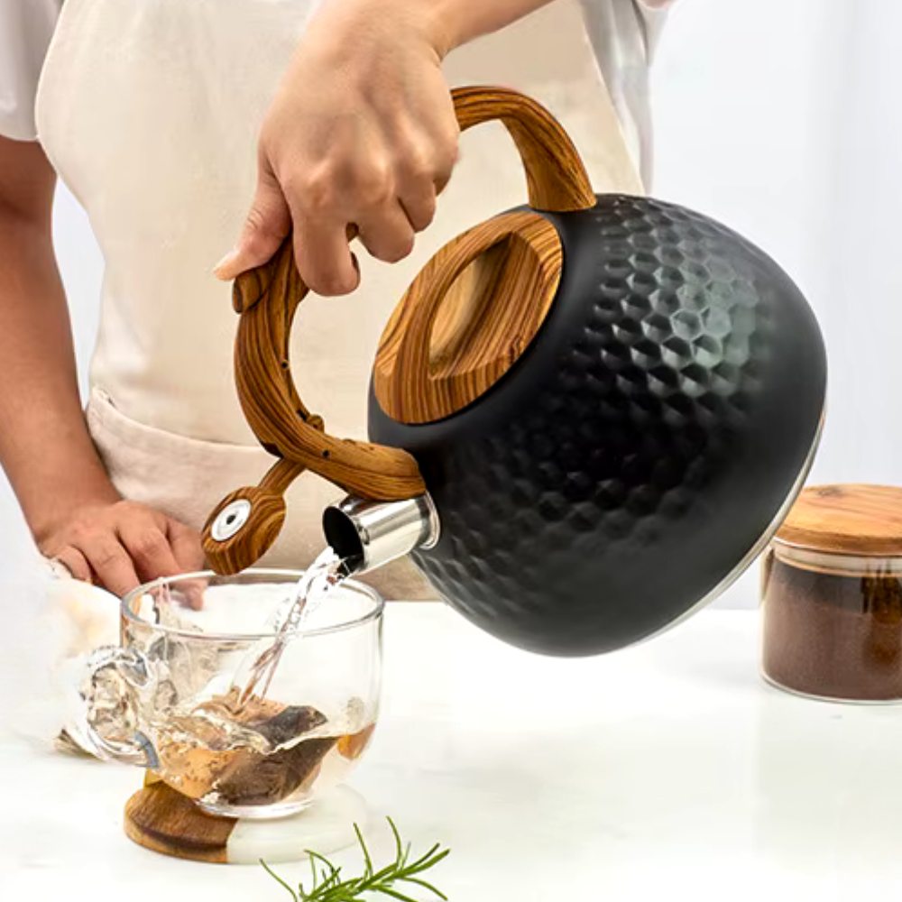 Electric Kettle Stainless Steel Wooden Handle Hexagonal Design - Image 5