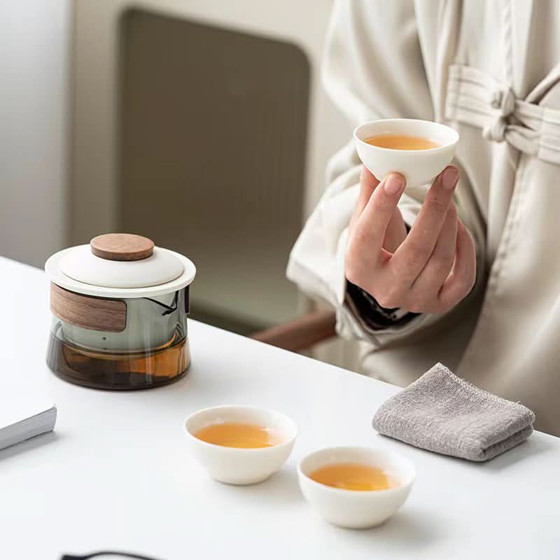 Tea Set Ceramic Teapot with 3 Cups Portable Lightweight - Image 3