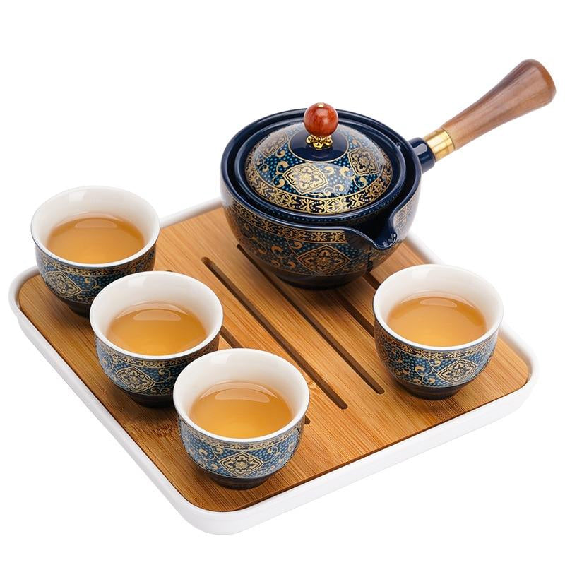 Tea Set 5 Piece Ceramic Bamboo Tray 170 ml Elegant Teapot - Image 4