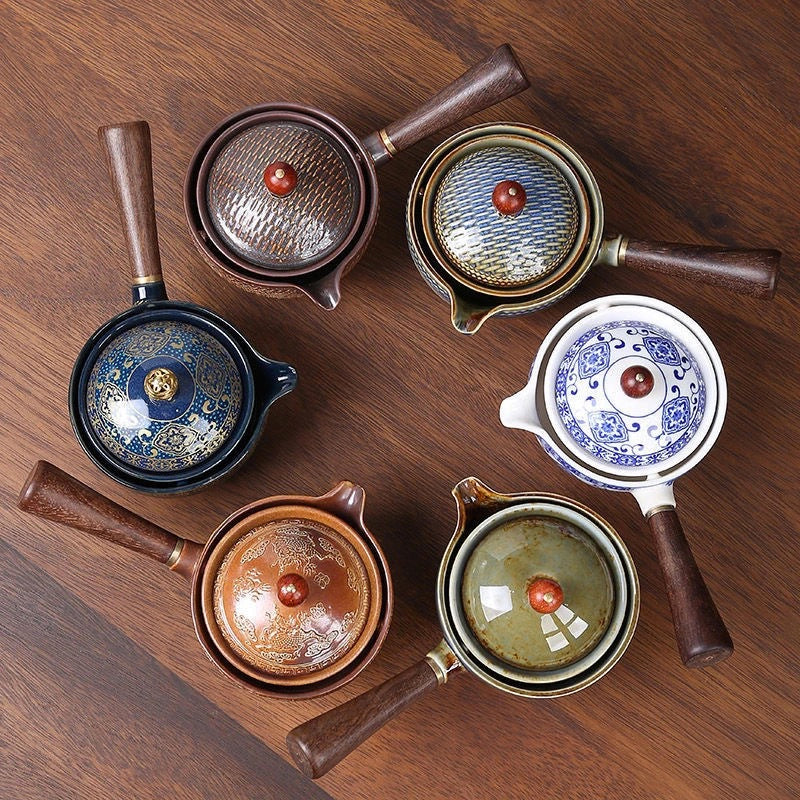 Tea Set 5 Piece Ceramic Bamboo Tray 170 ml Elegant Teapot - Image 5