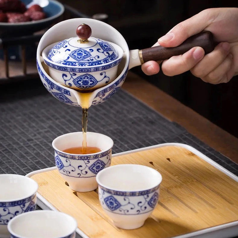 Tea Set 5 Piece Ceramic Bamboo Tray 170 ml Elegant Teapot - Image 6