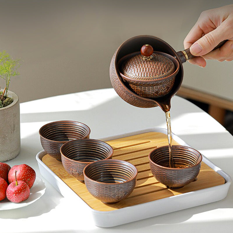 Tea Set 5 Piece Ceramic Bamboo Tray 170 ml Elegant Teapot - Image 7