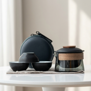 Tea Set Ceramic Teapot with 3 Cups Portable Lightweight