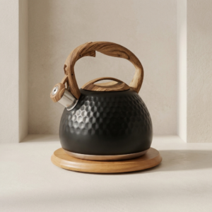 Electric Kettle Stainless Steel Wooden Handle Hexagonal Design